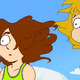Two characters stare off the side of a boat into the wind.
